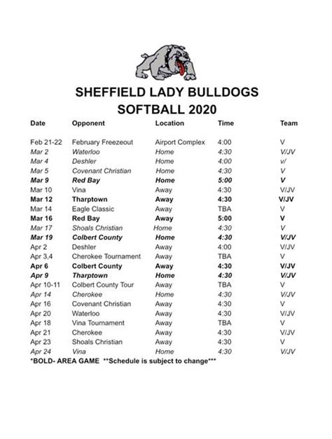 Softball Schedule Template - Printable Calendars AT A GLANCE