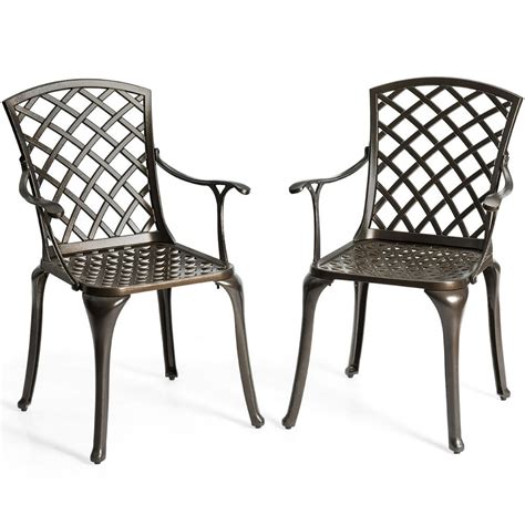 Costway Outdoor Cast Aluminum Arm Dining Chairs Set of 2 Patio Bistro Chairs - Walmart.com ...