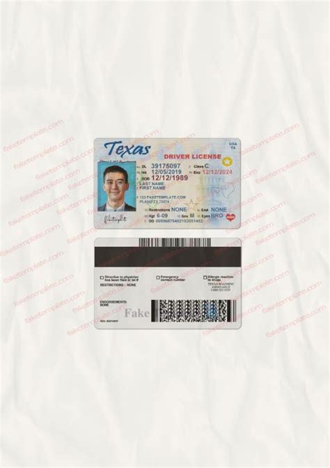 Free Editable Texas Drivers License Template