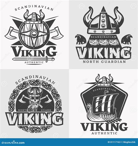 Viking Design Emblem Set stock vector. Illustration of norseman - 81117163