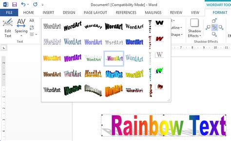 How to get Rainbow Text & Legacy WordArt Effects in Word 2013/2016 ...