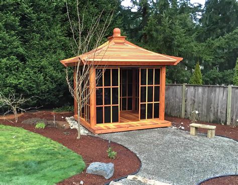 Kikue's Tea House (Options: 12ft L x 10ft W, Redwood with Door Handle, Interior Decking with ...