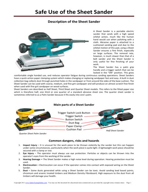 Safe Use of the Sheet Sander