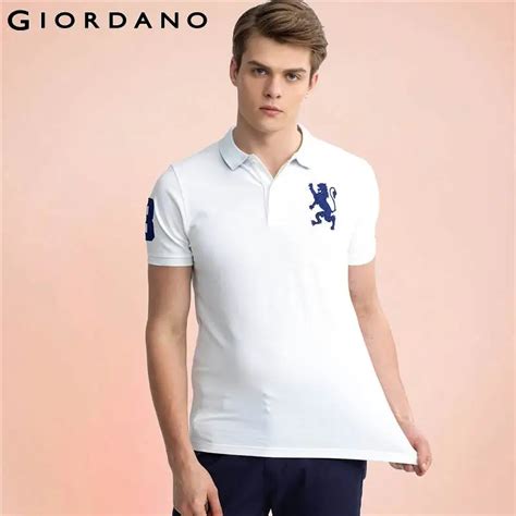 Giordano Men Polo Solid Stand Collar Short Sleeves Polos Lion Cotton ...