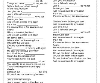 Song Worksheet: Just Give Me a Reason by Pink