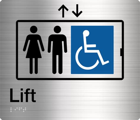 Lift Sign Disabled Blue with Braille and Tactile Symbols – timthesignman