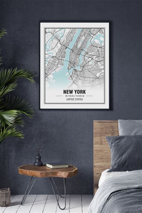 New York city map print, Printable wall art poster, Office print Home ...