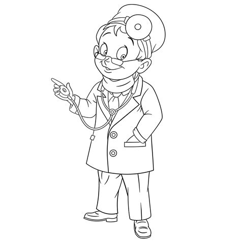 Premium Vector | Cute happy oculist doctor. cartoon coloring book page for kids.