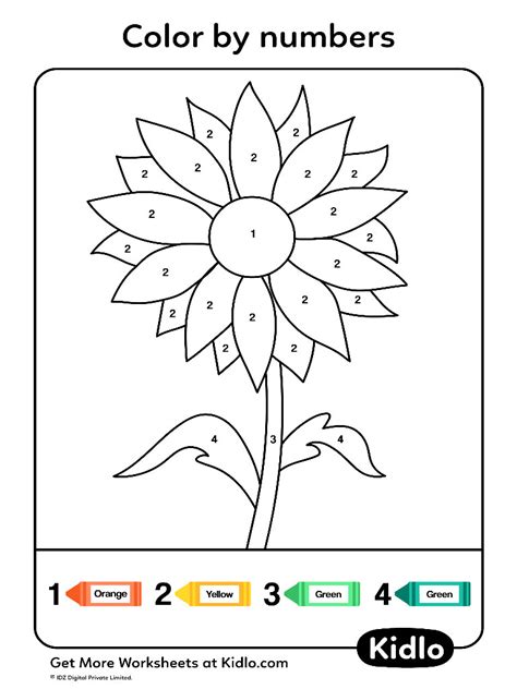 Color By Numbers - Flowers Worksheet #25 - Kidlo.com