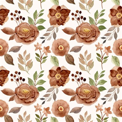 Brown floral beautiful watercolor seamless pattern | Premium Vector