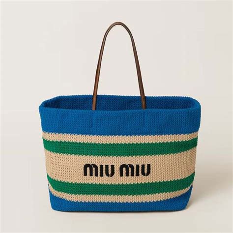 Miu Miu Women Woven Fabric Tote Bag-Blue