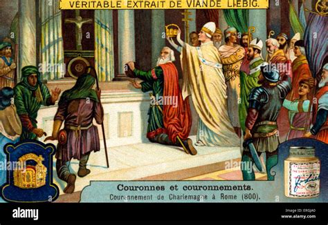 Charlemagne 's coronation in Rome as Holy Roman Emperor by Pope Leo III, 25 December 800 ...