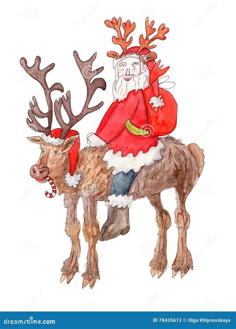 Happy Santa Claus Wearing Fake Antlers on Reindeer Stock Illustration - Illustration of funny ...