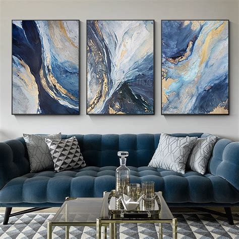 Gold art 3 pieces Wall Art Abstract acrylic paintings on canvas ocean ...