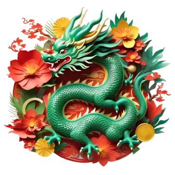 3d Chinese Dragon With Flower, 3d Collage Design, Featuring Chinese ...