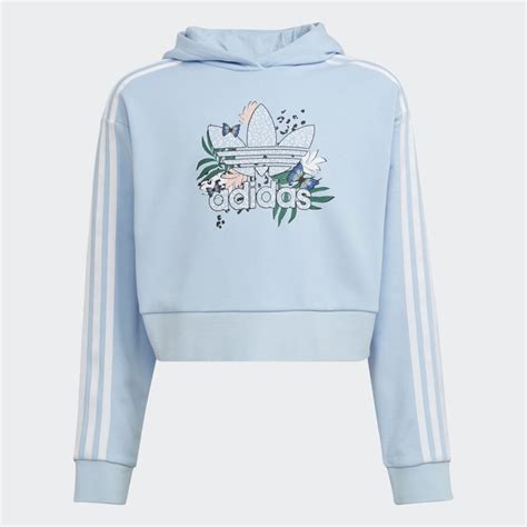 adidas HER Studio London Animal Flower Print Crop Hoodie - Blue | kids ...