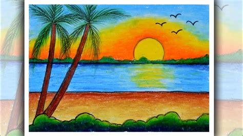 How To Draw Sea Beach Scenery Sunset Scenery Drawing - vrogue.co