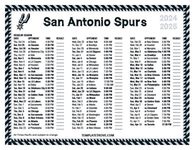 Printable 2024-2025 San Antonio Spurs Schedule