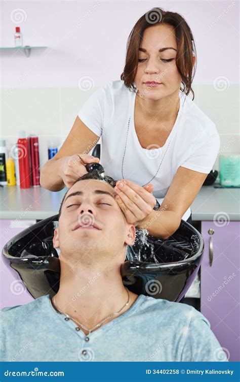 Man Hair Washing in Hairdressing Salon Stock Photo - Image of head ...