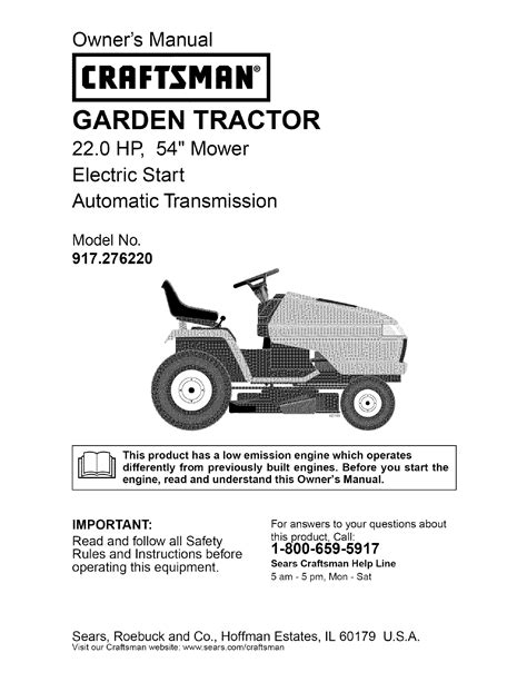 Craftsman 917276220 User Manual GARDEN TRACTOR Manuals And Guides L0521927