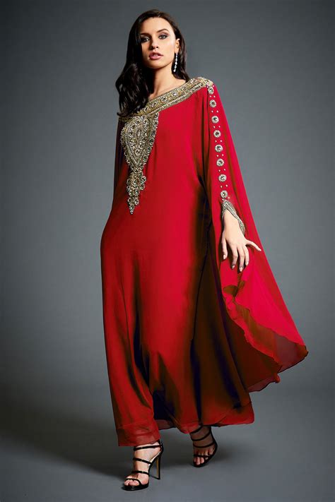 Layla Abaya Caftan, Gold Embellished Kaftan Dress, Kaftan Maxi Dress, Dubai Kaftans, Red Gold ...