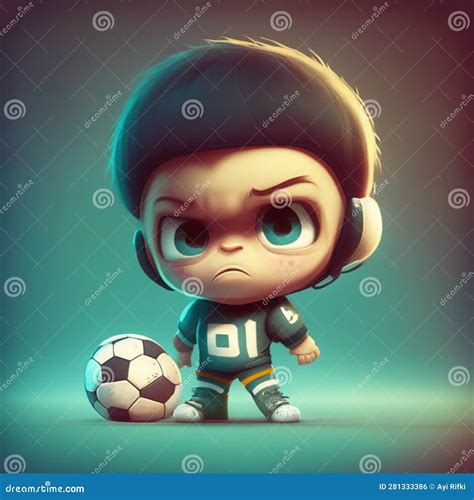 Cute Cartoon Boy with Soccer Ball. 3d Render Illustration Stock Illustration - Illustration of ...