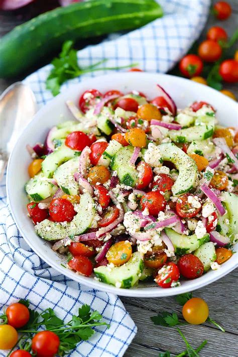 Cucumber Tomato Salad with Feta - Bowl of Delicious