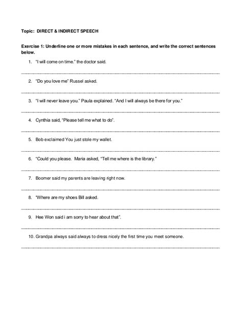 Direct And Indirect Speech Exercises For Class 4 With Answers - Pauline Hall's English Worksheets