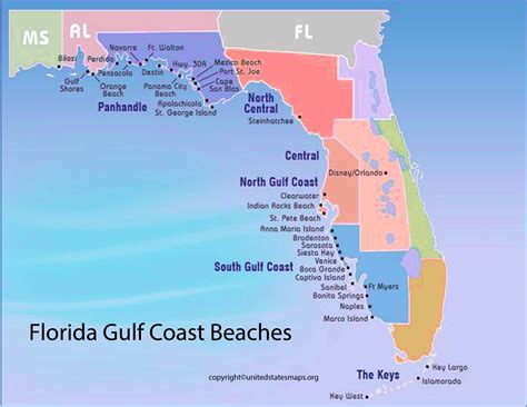 Florida Gulf Coast Beaches Map | Gulf Coast FL Beach Map