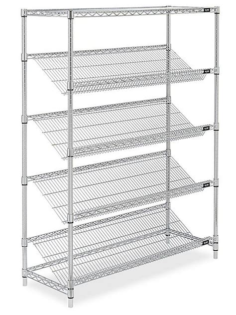 Rust Proof Slanted Wire Shelving Rack Unit Chrome Finish 14"D X 30"W X 48"H