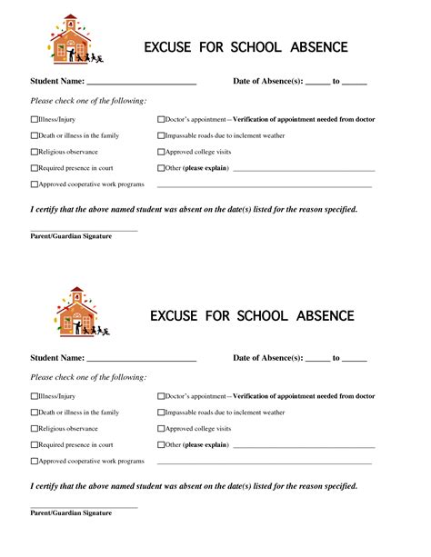 8 Best Images of Printable For School Absence Excuses - School Absence Note Printable, Printable ...