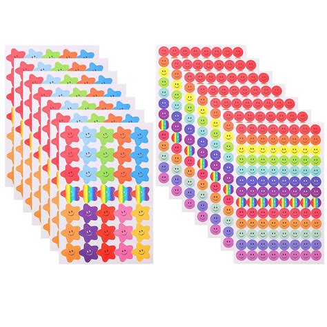 Buy 20 Sheet 1390 Pcs Happy Face Stickers, Rainbow Smiley Star Stickers ...