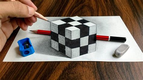 3D Trick Art on Paper Realistic Cube - YouTube