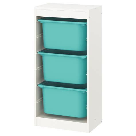 TROFAST storage combination with boxes, white/turquoise, 181/8x113/4x37" - IKEA