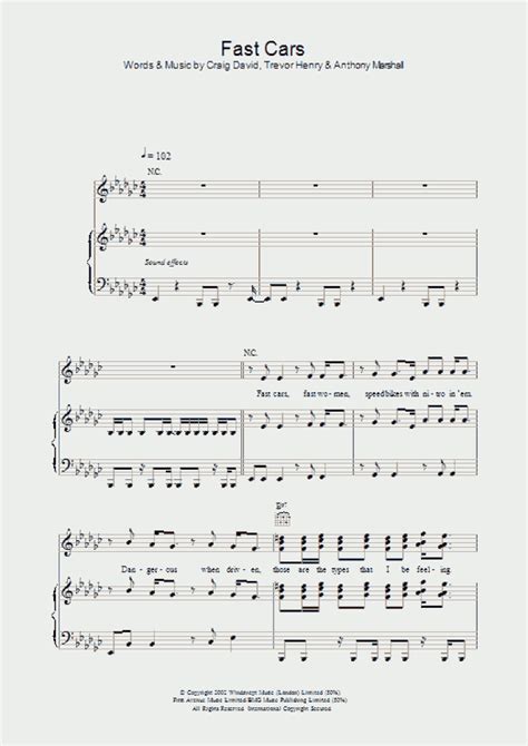 Fast Cars Piano Sheet Music | OnlinePianist