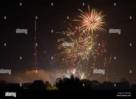 View of fireworks display, Crystal Palace park, and transmitting ...