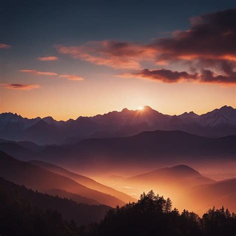 Premium AI Image | Majestic Mountain Range Tranquil Sunset Silhouette ...