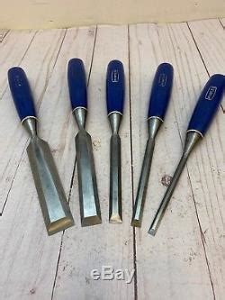 Vintage Set of Five Marples Blue Handle Woodworking Paring Chisel Set ...