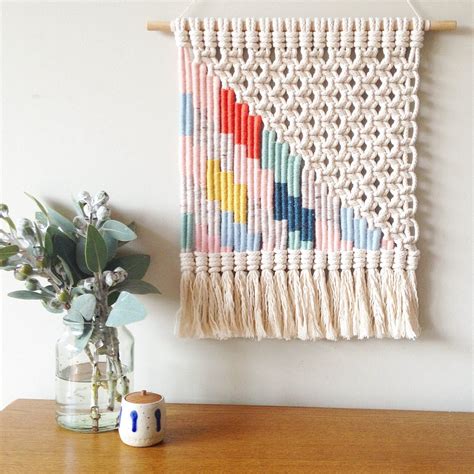 Woven macrame wall hanging multi-coloured lightning