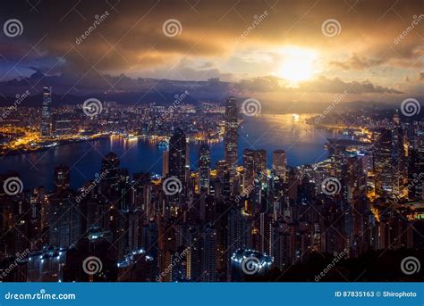 Night View from Victoria Peak Stock Image - Image of famous, city: 87835163