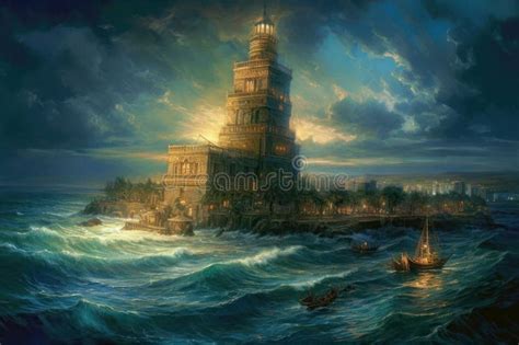 Painting from a Drawing of the Ancient Lighthouse of Alexandria in ...