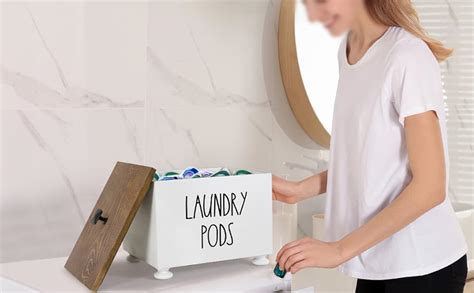 Amazon.com: Rustic Wood Laundry Pods Holder Container with Lid for ...