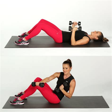 Dumbbell Crossover Crunch | At-Home Arm Exercises | POPSUGAR Fitness Photo 12