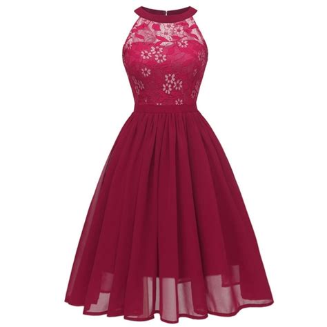 Women's Cocktail Vintage Dress Sexy Halter Floral Lace Chiffon Midi Dress Prom Wedding Party ...