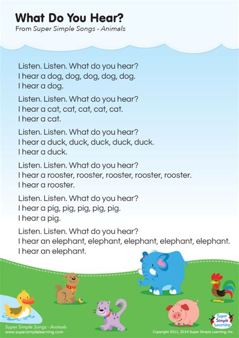 What Do You Hear? Lyrics Poster - Super Simple | Super simple songs ...