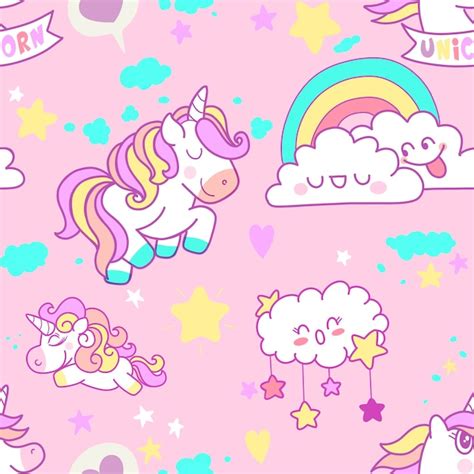 Premium Vector | Cute unicorn pattern seamless horizontal in pastel color Kawaii unicorn ...