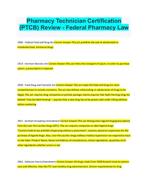 Pharmacy Technician Certification (PTCB) Review - Federal Pharmacy Law - Browsegrades