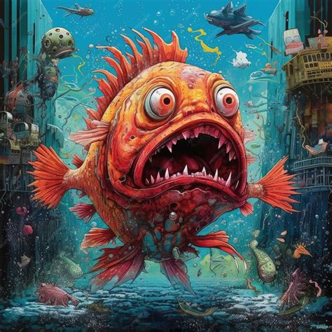 Premium AI Image | crazy fish angry furious mad portrait expressive illustration artwork oil ...