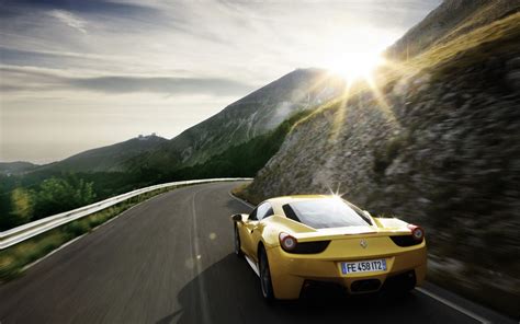 car, Sports Car, Super Car, Ferrari 458, Sunlight, Road, Nature, Mountain, Trees, Forest, Clouds ...