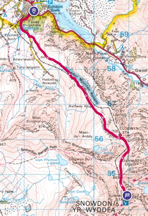 The Main Paths in maps - Snowdon (Yr Wyddfa) Info